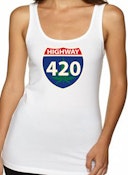 HIGHWAY 420 (Ladies Razor Back - White - Small)