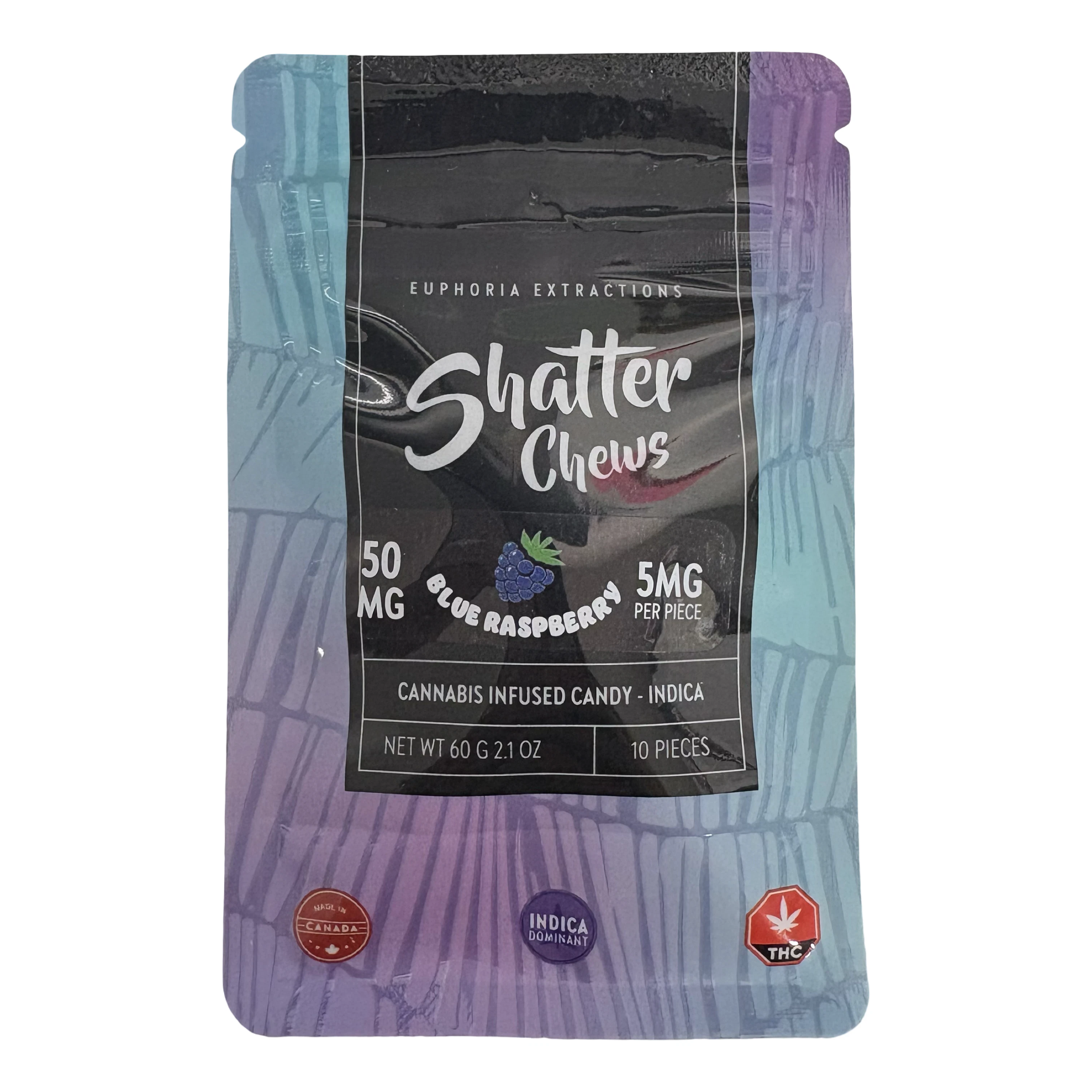 Euphoria Extracts - Blue Raspberry Shatter Chews - Indica - 50mg - Euphoria Exctracts Main Image