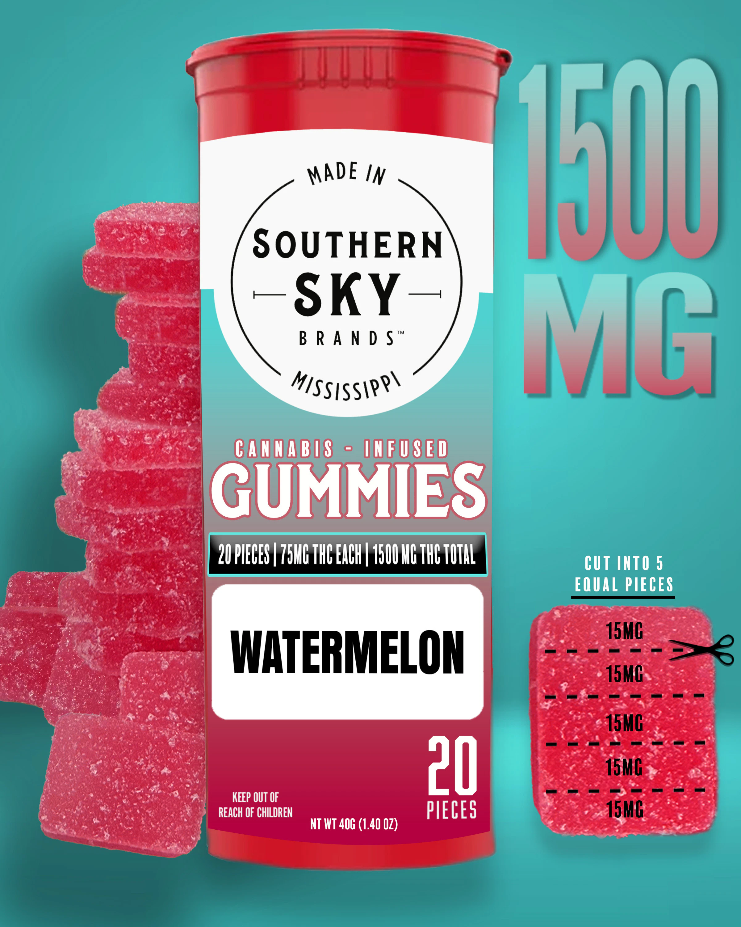 Southern Sky Brands - Watermelon Gummies x 20 - 1500mg Main Image