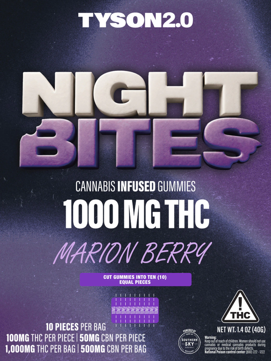 Southern Sky Brands - Tyson 2.0 - Night Bites - Marionberry Gummies - 1000mg Main Image