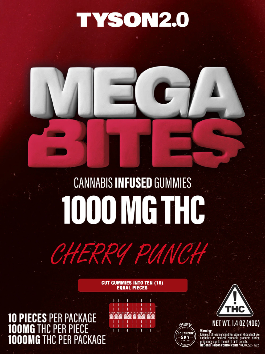 Southern Sky Brands - Tyson 2.0 Mike Bites - 1000mg Cherry Punch Gummies Main Image
