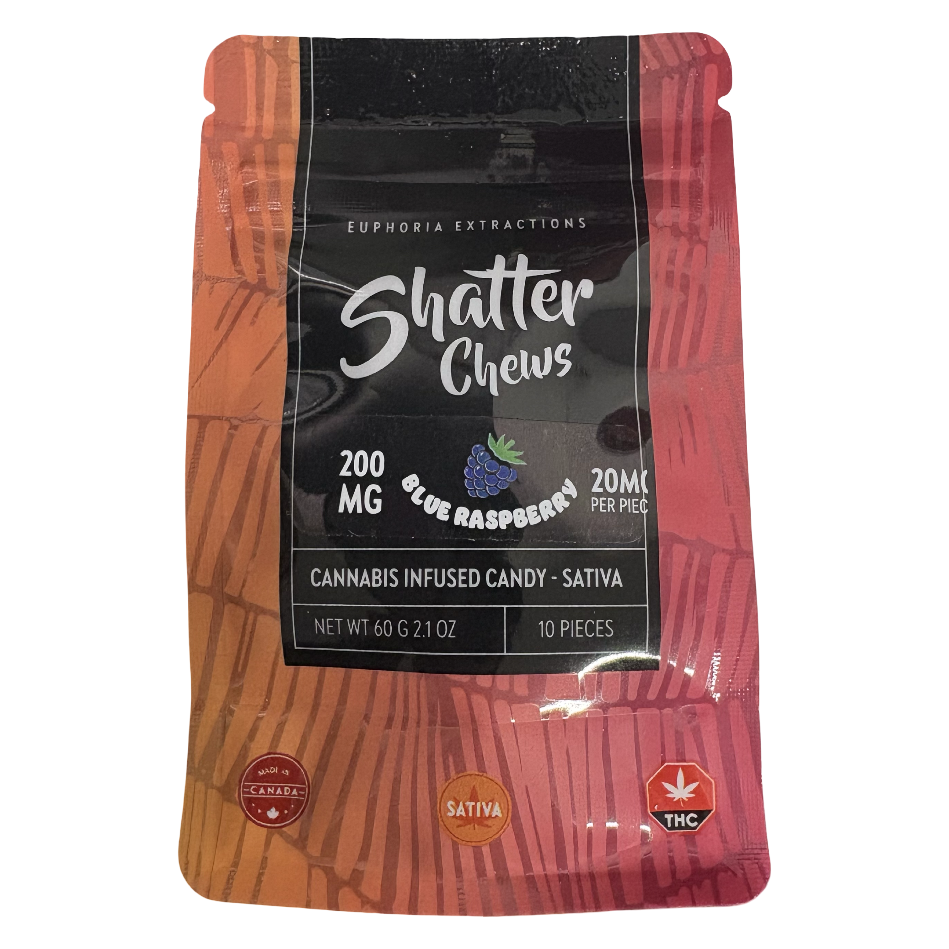 Blue Raspberry Shatter Chews - Sativa - 200mg - Euphoria Exctracts